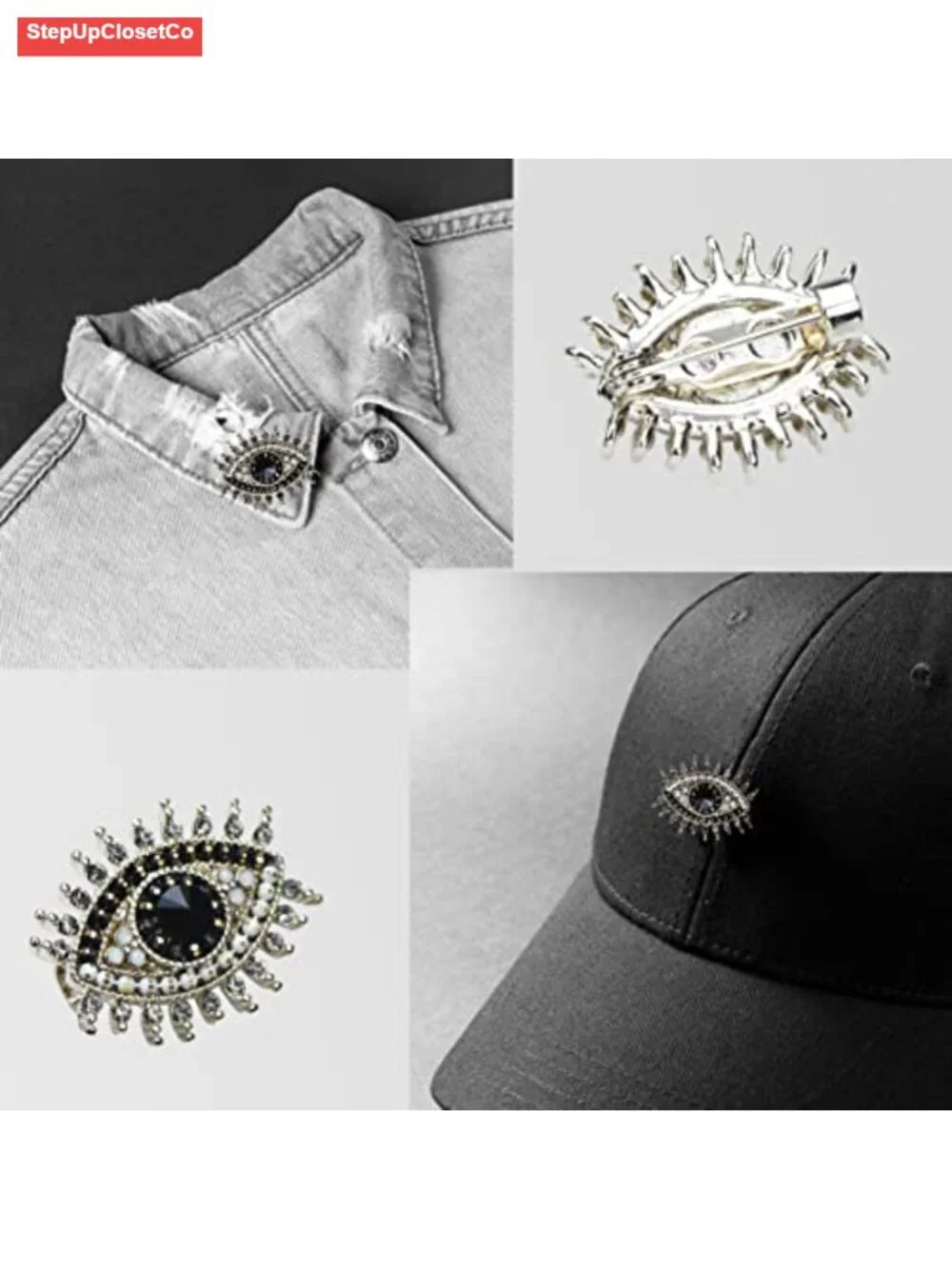 Gold Plated Crystal Evil Eye Brooch Pin Women's Lucky Charm Jewelry